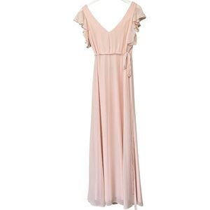 LEVKOFF Ruffle Sleeve Chiffon Wrap Gown V-Neck, Color Petal Pink, Size 6